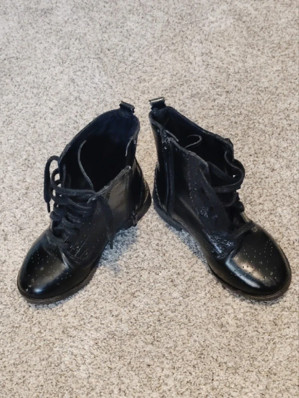 Zara Black Kids Lace-Up Brogue Combat Boots